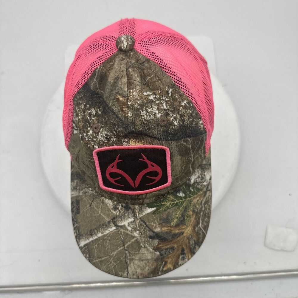 REALTREE Ladies Pink Camo Hat With Antlers Adjustable Strapback Cap - Picture 3 of 9